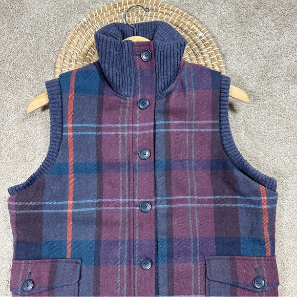 Woolrich Women’s Wool Blend Plaid Vest Full Button Academia in Purple Navy L - Picture 2 of 12